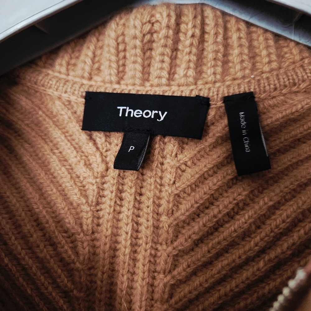 Theory Camel Wool/ Cashmere Zip Collar Pullover Sweater - Picture 3 of 8